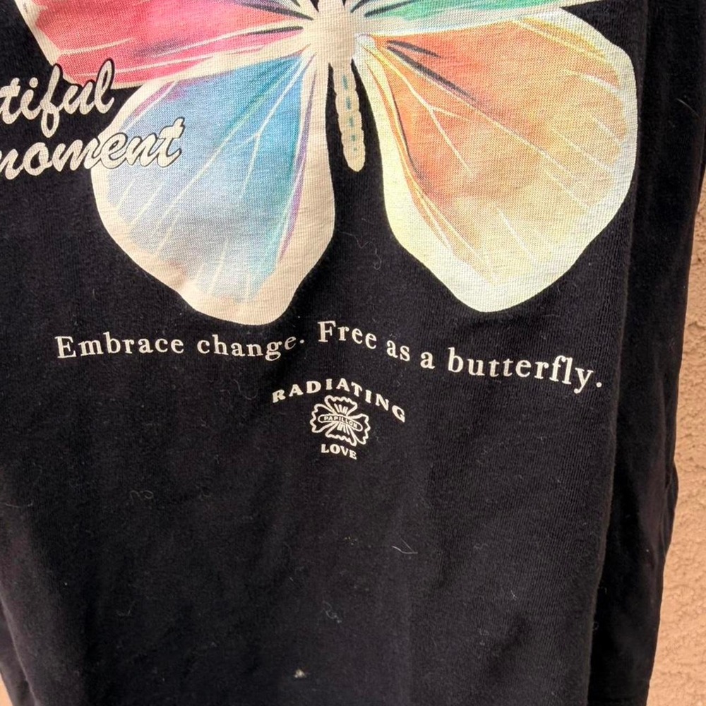 Black butterfly graphic tee with positive message - Picture 4 of 7